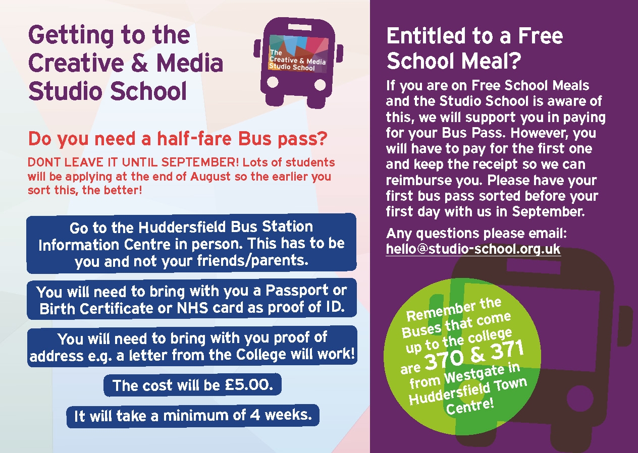 Creative and Media Studio School Do you need a halffare Bus pass?